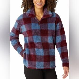 Eddie Bauer Women's Ultra Soft Fleece 1/4 Zip Pullover XL Harbor Checkered NWOT